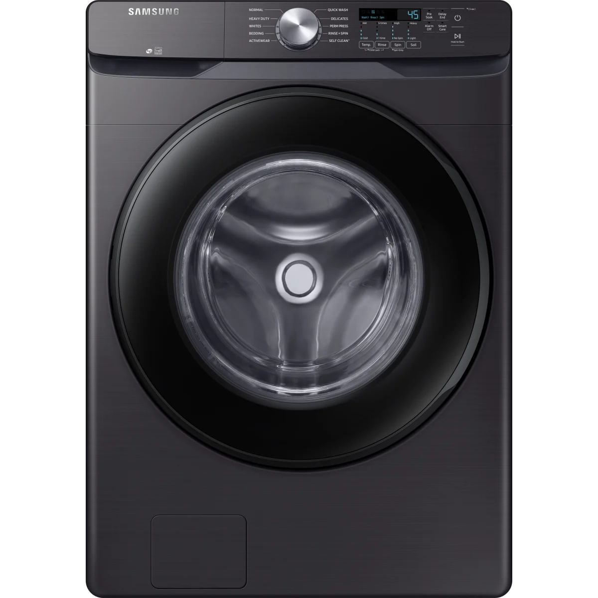 Samsung - WF45T6000AV - 27 Inch Front Load Washer with 4.5 Cu. Ft. Capacity, 10 Wash Cycles, VRT Plus™ Technology, Smart Care, Quick Wash, Self Clean, ADA Compliant, and ENERGY STAR® Certified: Brushed Black