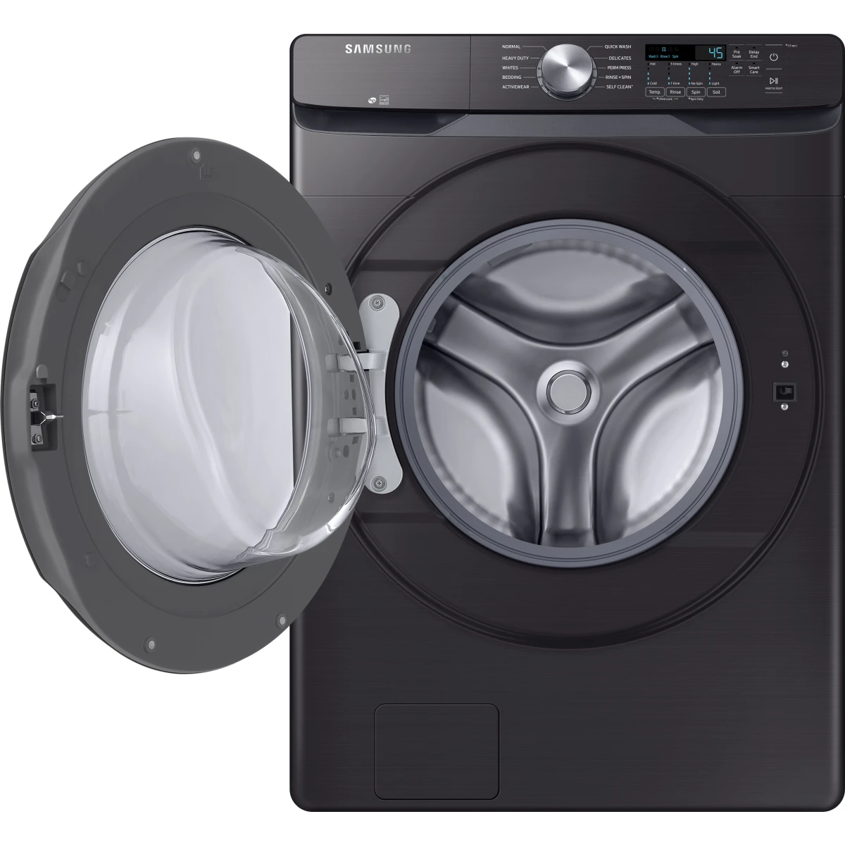 Samsung - WF45T6000AV - 27 Inch Front Load Washer with 4.5 Cu. Ft. Capacity, 10 Wash Cycles, VRT Plus™ Technology, Smart Care, Quick Wash, Self Clean, ADA Compliant, and ENERGY STAR® Certified: Brushed Black