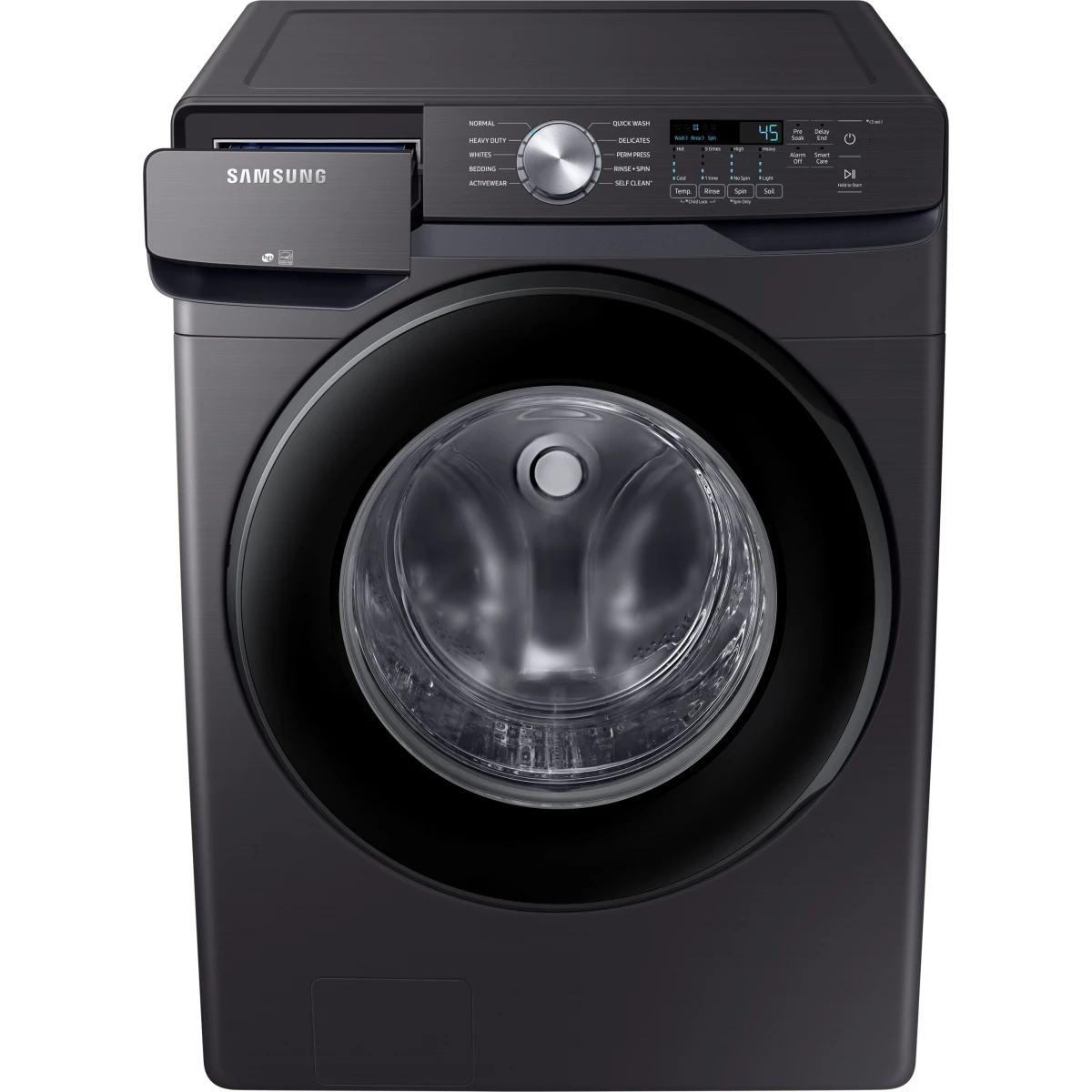 Samsung - WF45T6000AV - 27 Inch Front Load Washer with 4.5 Cu. Ft. Capacity, 10 Wash Cycles, VRT Plus™ Technology, Smart Care, Quick Wash, Self Clean, ADA Compliant, and ENERGY STAR® Certified: Brushed Black