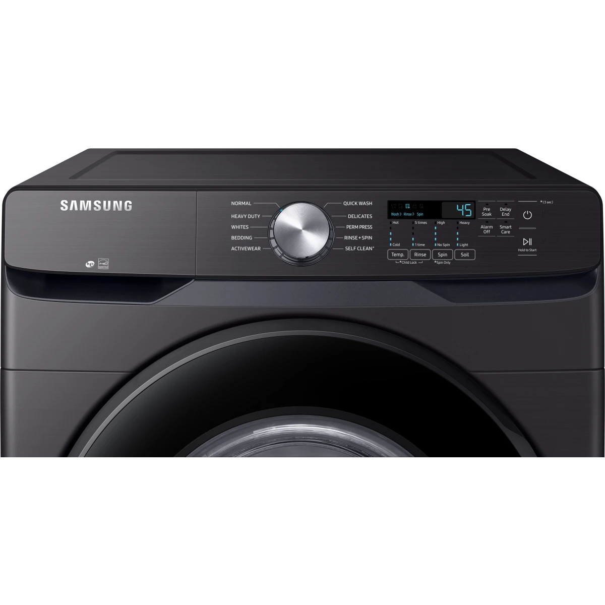 Samsung - WF45T6000AV - 27 Inch Front Load Washer with 4.5 Cu. Ft. Capacity, 10 Wash Cycles, VRT Plus™ Technology, Smart Care, Quick Wash, Self Clean, ADA Compliant, and ENERGY STAR® Certified: Brushed Black