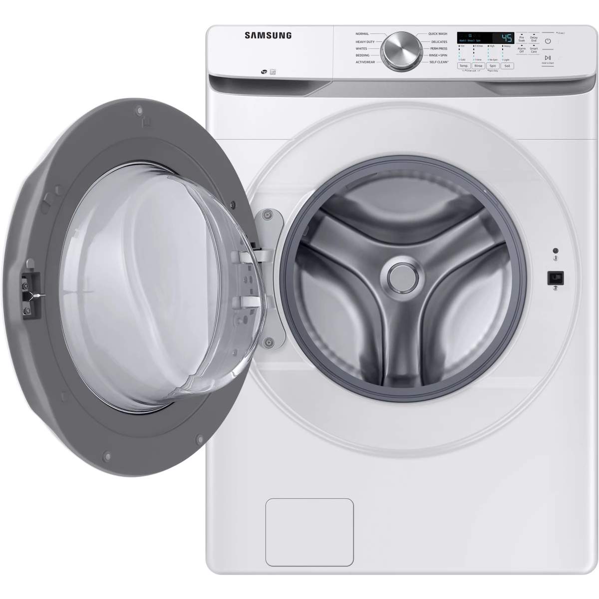 Samsung - WF45T6000AW - 27 Inch Front Load Washer with 4.5 Cu. Ft. Capacity, 10 Wash Cycles, VRT Plus™ Technology, Smart Care, Quick Wash, Self Clean, ADA Compliant, and ENERGY STAR® Certified: White