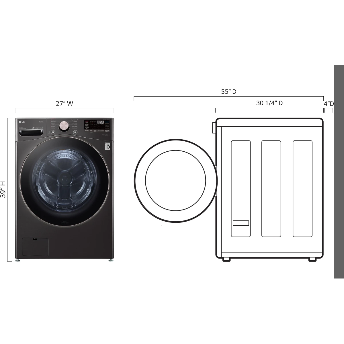 LG - WM4000HBA - 27 Inch Smart Front Load Washer with 4.5 Cu. Ft. Capacity, SenseClean™, SmartThinQ®, SmartDiagnosis™,Sanitary, Allergiene™, ColdWash™, NSF Certified, and Energy Star® Rated: Black Steel