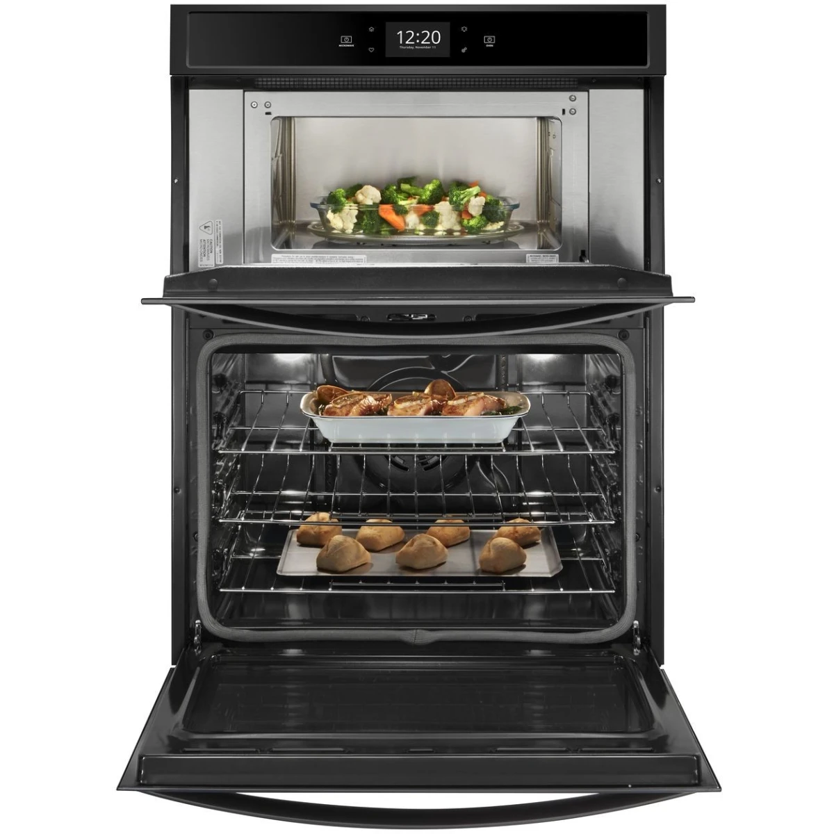 Whirlpool - WOC75EC0HV - 30 Inch Smart Combination Wall Oven with Wi-Fi Connectivity, True Convection, Alexa and Google Home Voice Control, Scan-to-Cook Technology, Frozen Bake™, Touchscreen, Convection Conversion, Nest Learning Thermostat™, Party Mode,
