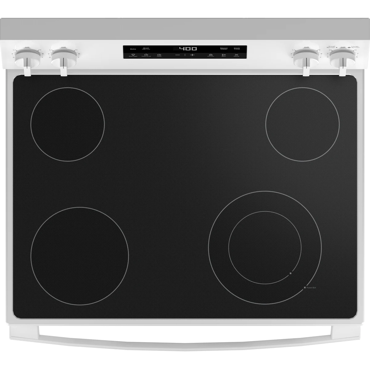 GE - GRF400SVWW - 400 Series 30 Inch Freestanding Electric Range with 4 Smoothtop Elements, 5.3 cu. ft. Oven Capacity, Power Boil™ Burner, Storage Drawer, Enhanced Shabbos Mode Built In, and Steam Clean: White