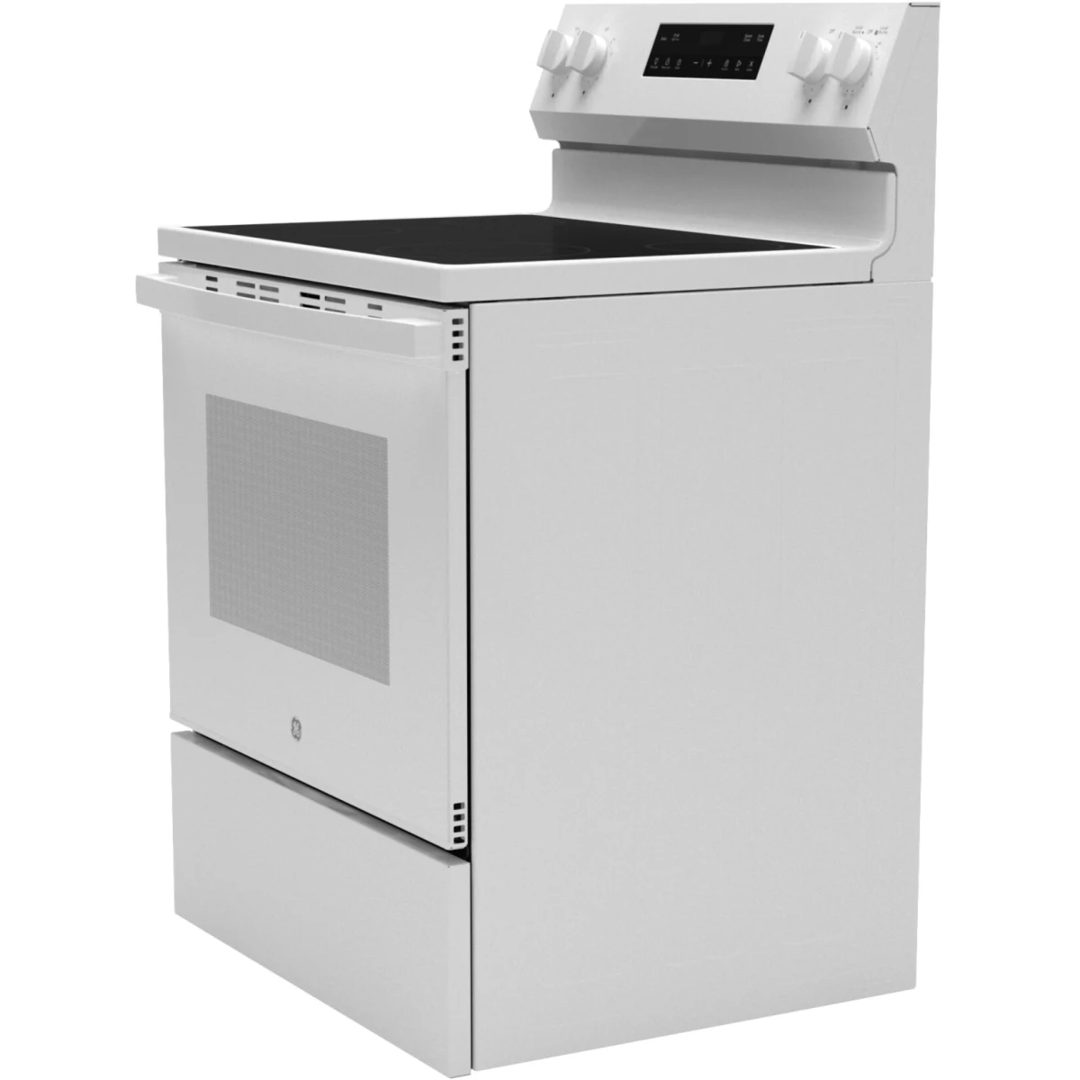 GE - GRF400SVWW - 400 Series 30 Inch Freestanding Electric Range with 4 Smoothtop Elements, 5.3 cu. ft. Oven Capacity, Power Boil™ Burner, Storage Drawer, Enhanced Shabbos Mode Built In, and Steam Clean: White