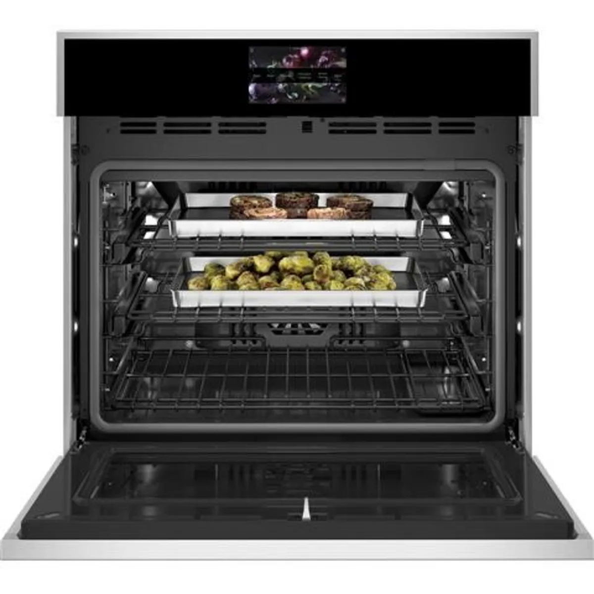 Monogram Minimalist Series - ZTSX1DSSNSS - 30 Inch Smart Electric Single Oven with 5 cu. ft. Capacity, Twin Fan Convection, Air Fry, 12 Cooking Modes, Voice-to-Open, Scan-To-Cook, Temperature Probe, Delay Bake, Self Clean, Sabbath Mode, and ADA Compliant