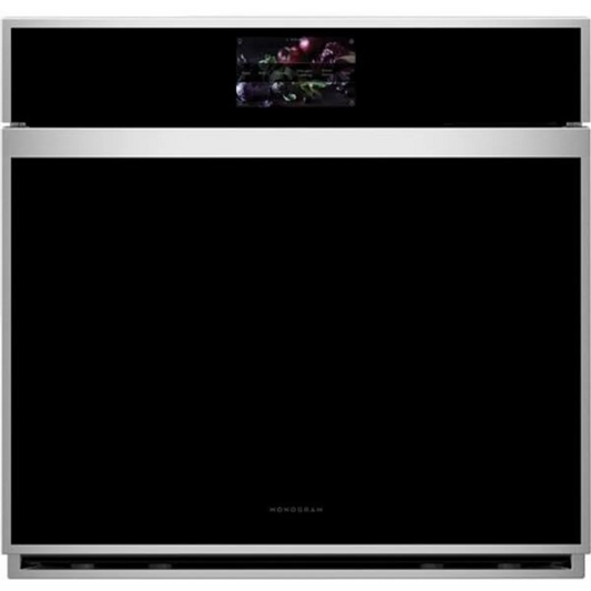 Monogram Minimalist Series - ZTSX1DSSNSS - 30 Inch Smart Electric Single Oven with 5 cu. ft. Capacity, Twin Fan Convection, Air Fry, 12 Cooking Modes, Voice-to-Open, Scan-To-Cook, Temperature Probe, Delay Bake, Self Clean, Sabbath Mode, and ADA Compliant